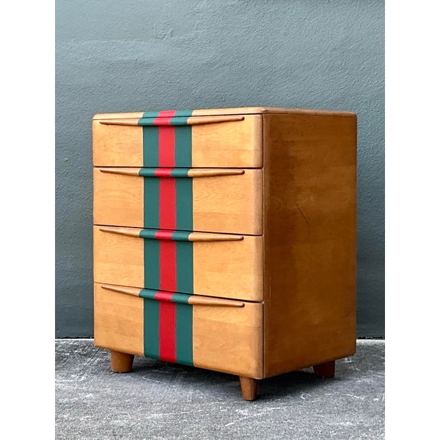 Heywood-Wakefield Vintage Boho Heywood Wakefield Racing Stripe Chest of Drawers For Sale - Image 4 of 7