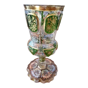 Antique Moser Bohemian Glass Raised Gold Glass Goblet