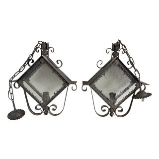 Vintage Wrought Iron Pendant Lights, 1960s, Set of 2 For Sale