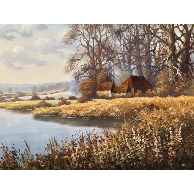 Farmhouse by a River in the English Countryside by 20th Century British Artist 1975 Circa For Sale - Image 11 of 18