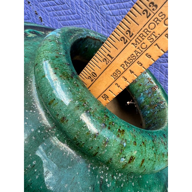 Ceramic Vintage Large Glazed Green Ceramic Planter For Sale - Image 7 of 12