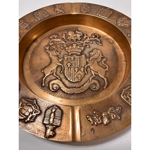 Vintage Brass Heraldic Crest Coat of Arms Lion Stag Ashtray Wall Decor For Sale - Image 11 of 11
