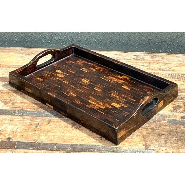 Wood Vintage Tessellated Coconut Shell Tray For Sale - Image 7 of 10