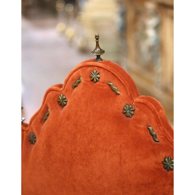 19th Century Spanish Renaissance Walnut and Velvet Three-Seat Bench For Sale - Image 9 of 12