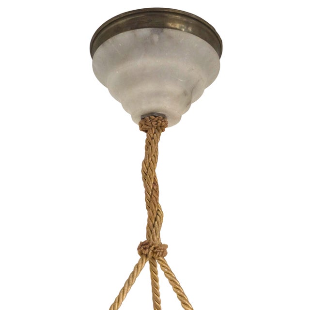 Early 20th Century Hand Carved French White+ Grey Alabaster W/Carved Detail, Alabaster Canopy +Cord For Sale - Image 4 of 16