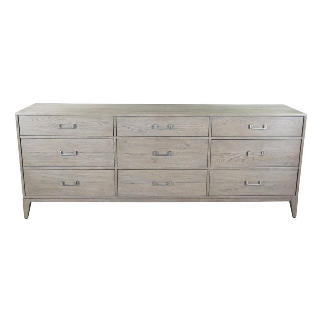 Restoration Hardware Campaign Style Cayden Weathered Oak 9 Drawer Triple Dresser For Sale