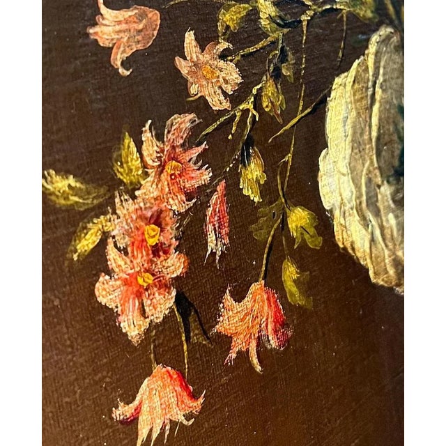 Flowers in a Vase and Peach, Oil on Canvas For Sale - Image 5 of 14