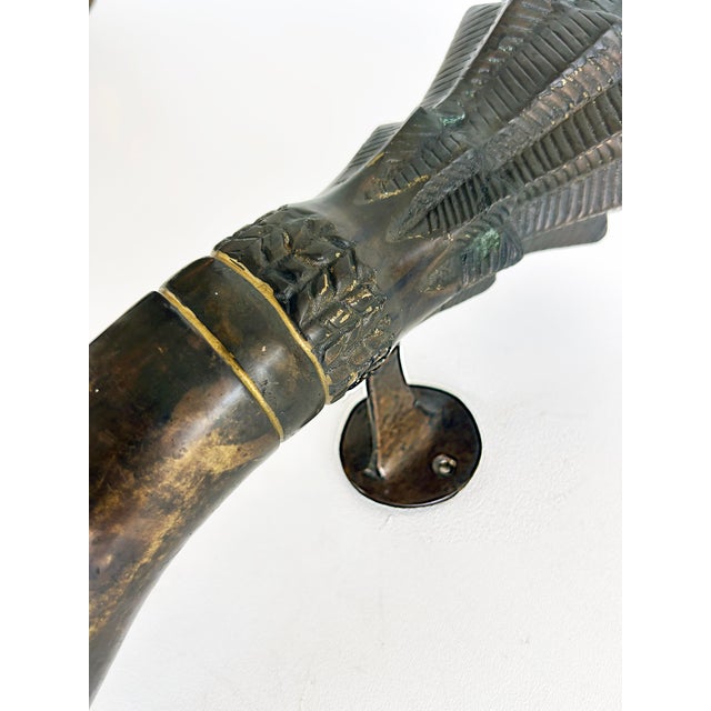 Late 20th Century Late 20th Century Large Bronze Horn Torch Candle Sconces With Flared Feather Tops For Sale - Image 5 of 10