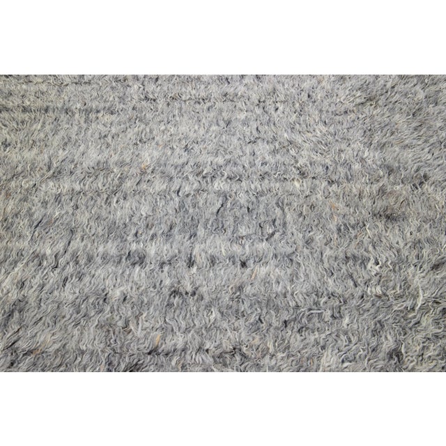 Textile Gray Modern Moroccan Style Shaggy Wool Area Rug For Sale - Image 7 of 7