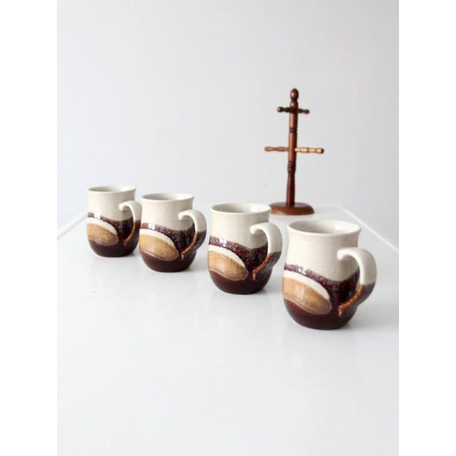 Vintage Handmade Studio Pottery Mug Set With Wooden Stand - Set of 5 For Sale - Image 9 of 17