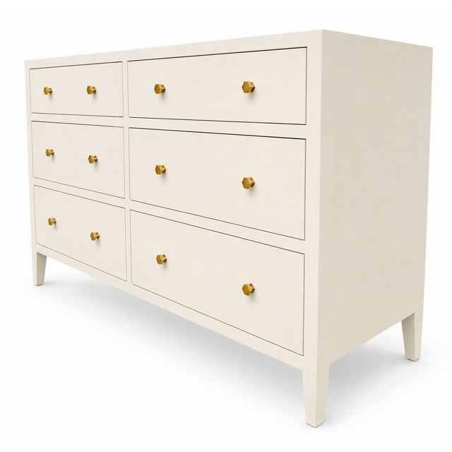 Contemporary Made Goods Faux Belgian Linen 6-Drawer Dresser With Brass Hardware For Sale - Image 3 of 7
