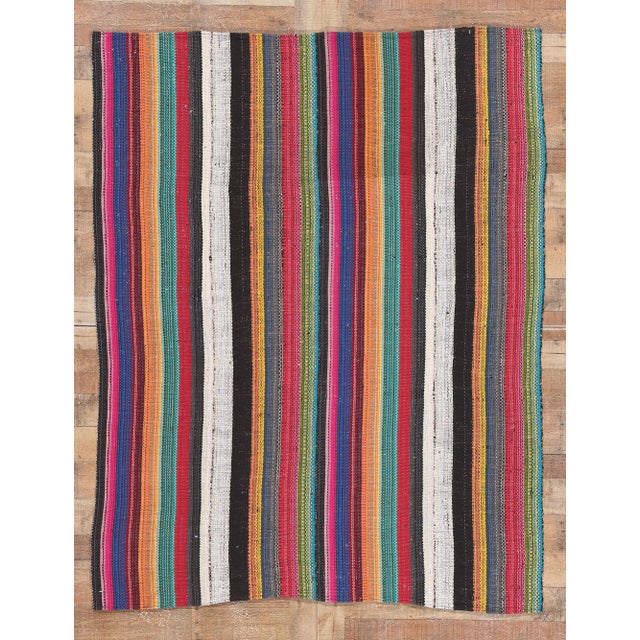 Late 20th Century Vintage Rainbow Stripe Kilim Rug, 05'08 X 07'01 For Sale - Image 9 of 10