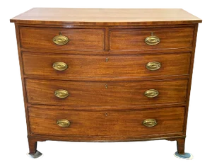 Early 1900's Continental English Federal Style Bow Front Mahogany Chest of Drawers