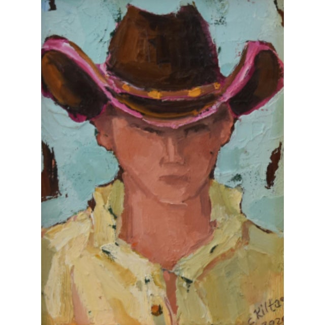 Farmhouse Impressionist Western Cowboy Portrait Painting Including the Antiqued Gold Wood Frame For Sale - Image 3 of 5