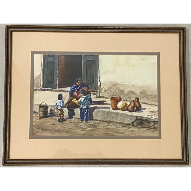 Vintage Latin American School Watercolor by Helen Marie C.1970 For Sale - Image 11 of 11