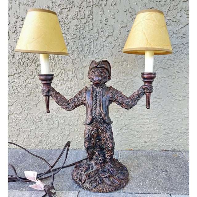 Vintage 1900s Dual Arm Bronze Look Monkey Table Lamp For Sale - Image 9 of 12