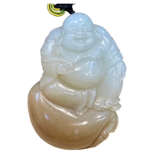 Certified Vintage Carved Jade Laughing Buddha Large Pendant / Necklace / Hanging For Sale - Image 15 of 18