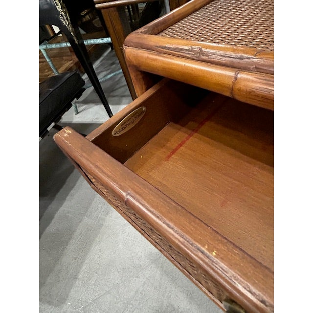Late 20th Century British Colonial Style Cane Rattan Side Table Nightstand For Sale - Image 10 of 10