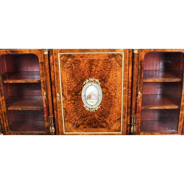 Victorian Burr Walnut Sevres Plaque Credenza with Mirror Back, 19th Century For Sale - Image 5 of 18
