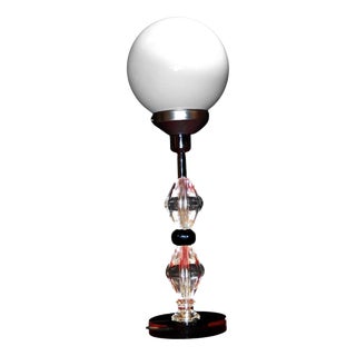 Art Deco Faceted Glass Column Table Lamp with Opaline Shade, 1940s For Sale