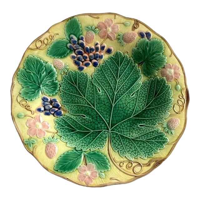 Vintage Wedgwood Porcelain “Majolica” Leaf/Grape/Strawberry Plate For Sale