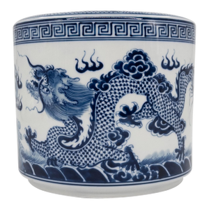 Mid 20th Century Blue-and-White Porcelain Dragon Motif Vessel With Lotus Seal Mark