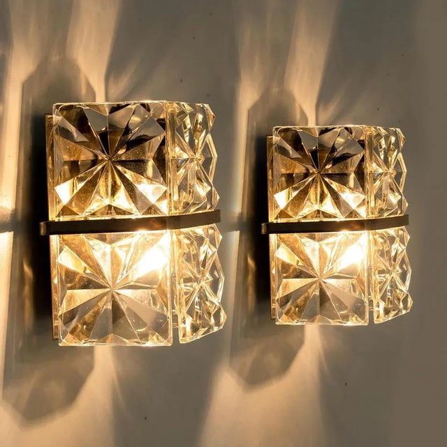 Metal Vintage Square Crystal and Silver Chrome Sconce from Kinkeldey, 1970 For Sale - Image 7 of 12