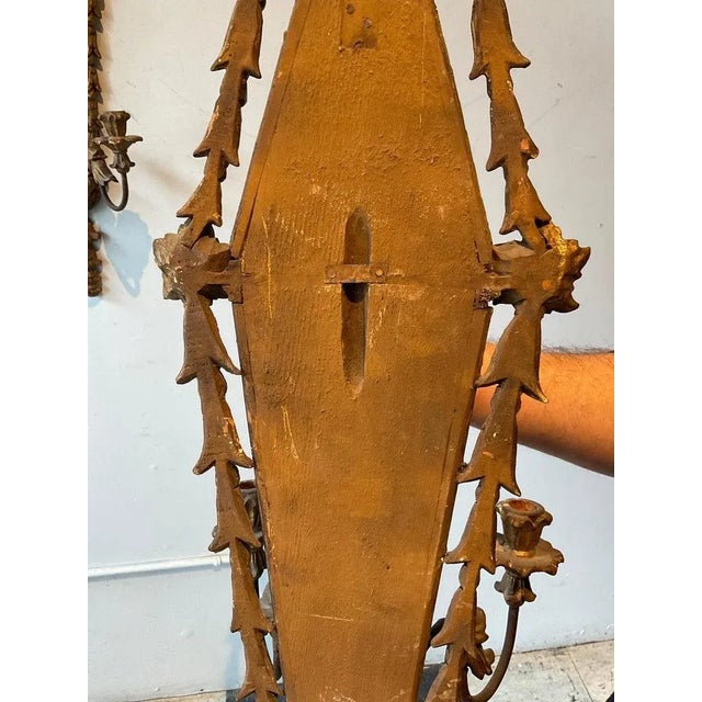 1960s Italian Carved Wood Mirrored Sconces - A Pair For Sale - Image 11 of 12