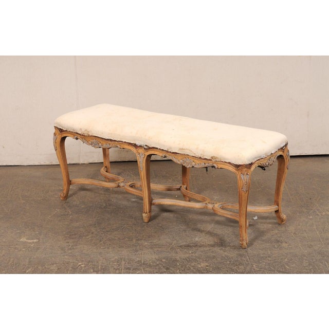 Tan Mid 20th Century 4 Ft French Long Bench, All Sides Carved For Sale - Image 8 of 10