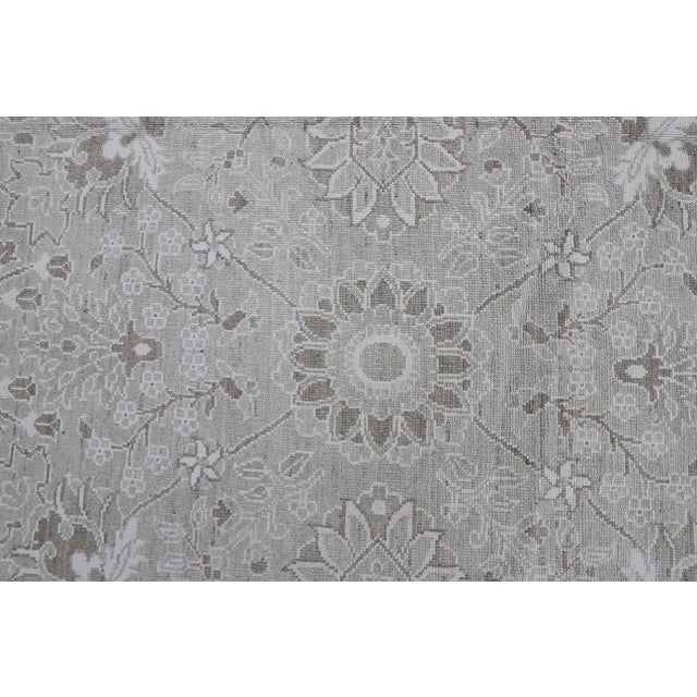 15' Ariana Hand-Knotted Tabriz Design Runner - Grey & Cotton Highlights For Sale - Image 4 of 4