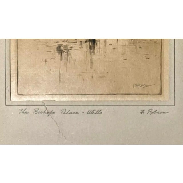 Antique Featherstone Robson Etching: "Bishops Palace, Wells" in 14x11 Mat For Sale - Image 4 of 4