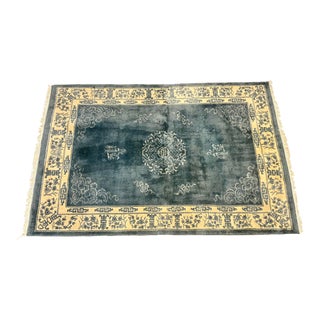 1950s Blue and White Wool Rug - 8x10 For Sale