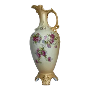 Antique Art Nouveau Royal Teplitz Bavaria Hand Painted Vase - Pink Roses, Gold Leaves on Ivory, Gold Trim