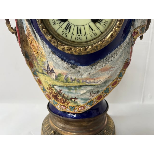 Metal Polychrome Earthenware Fireplace Surround with Landscape Decoration, Set of 3 For Sale - Image 7 of 18