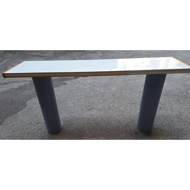 Blue Console in White Lacquer with Cylindrical Plastic Legs by Tresoldi Salvati, 1980s For Sale - Image 8 of 9