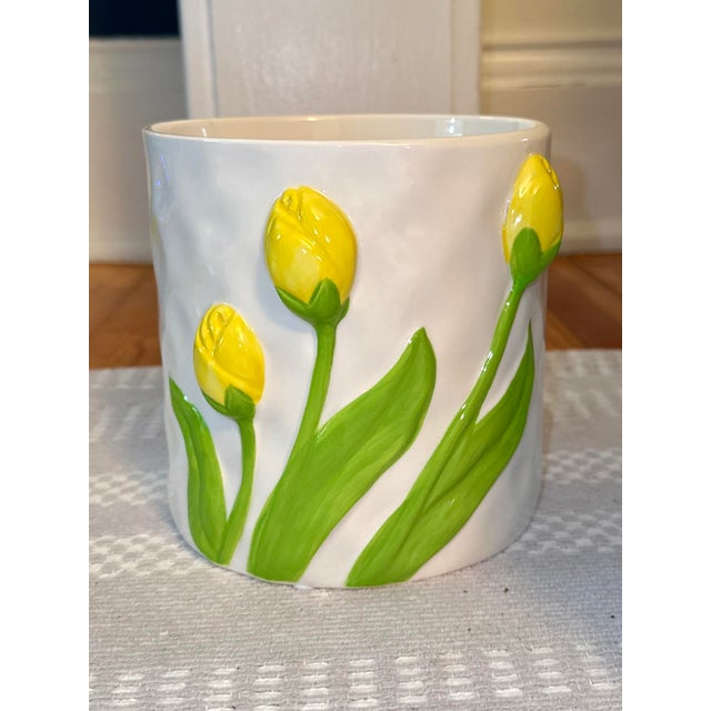 Ceramic Planter With Hand Painted Tulips For Sale - Image 9 of 10
