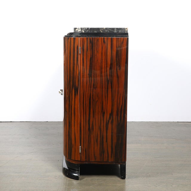 Art Deco Rosewood, Walnut & Black-Lacquer Bar Cabinet W/ Porto Marble Top For Sale - Image 9 of 16