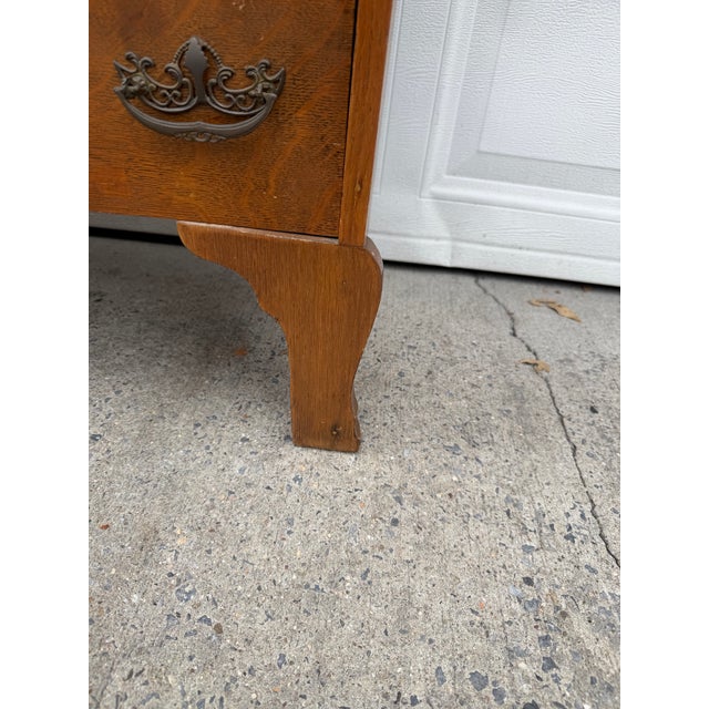 Early 20th Century Antique Victorian Art Nouveau Oak Combination Secretary Desk and Curved Glass Bookcase With Ornate Carved Details For Sale - Image 5 of 12