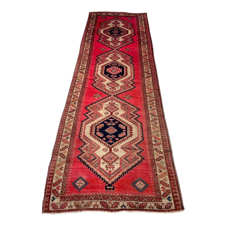 Vintage Persian Runner MAGENTA Pink, Copper Indigo Purple Rug 3.7 x 10. ...