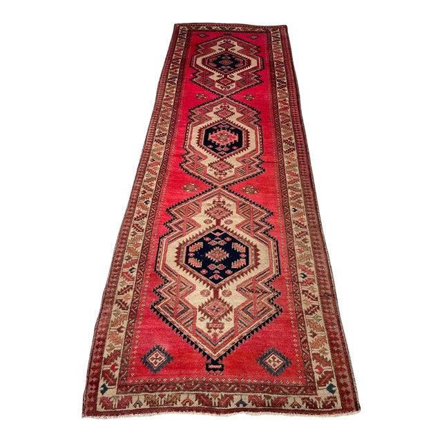 Vintage Persian Runner MAGENTA Pink, Copper Indigo Purple Rug 3.7 x 10.3 For Sale