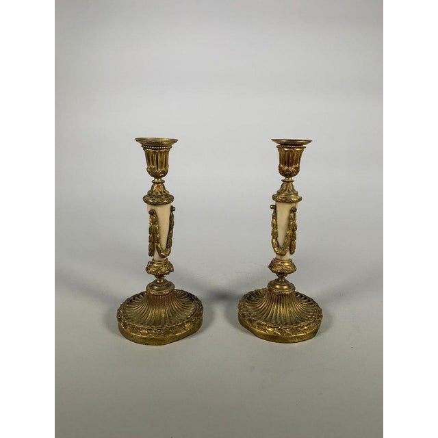 French Louis XVI period candlesticks in marble and bronze, 18th century For Sale - Image 3 of 5