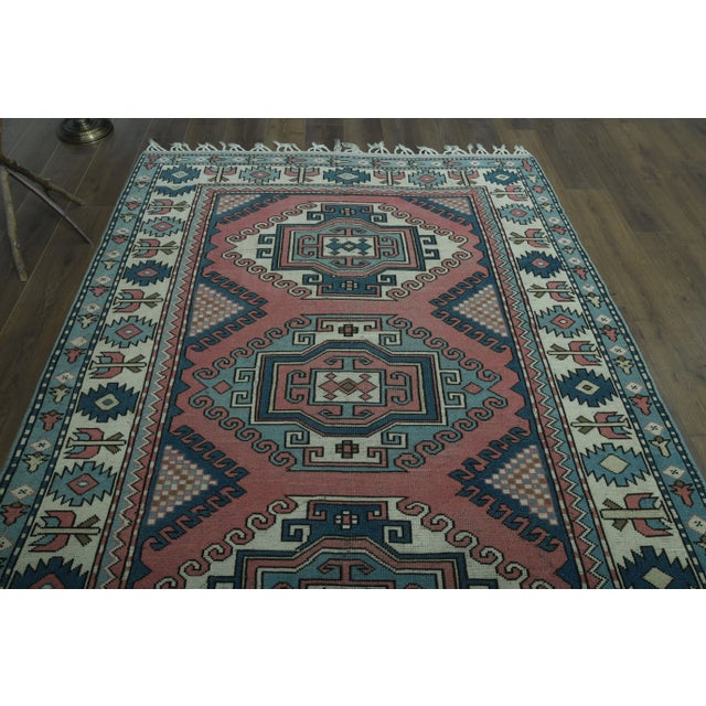 1970s 1970s Vintage Turkish Oushak Handmade Wool Cotton Pink Area Rug For Sale - Image 5 of 11