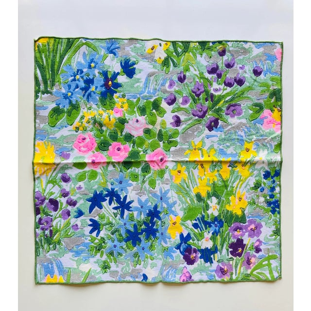 Vintage set of 4 handmade floral print linen napkins 16.5" X 15" , No makers mark, in excellent condition.