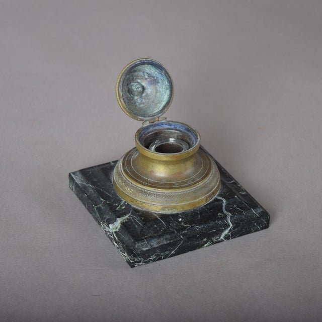 Antique 19th Century Bronze Inkwell with Hinged Lid on Marble Base For Sale - Image 9 of 10
