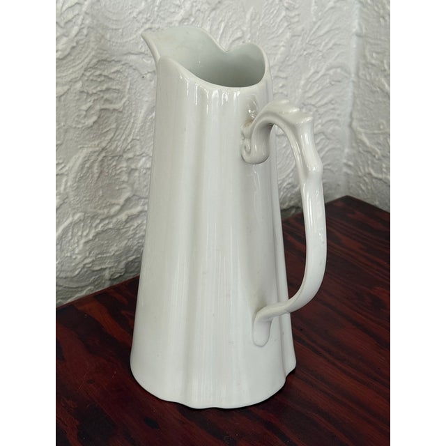 Farmhouse Godinger White Porcelain Fluted Pitcher With Scroll Handle For Sale - Image 3 of 10
