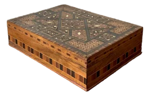 Vintage Moroccan Wood Inlay Box