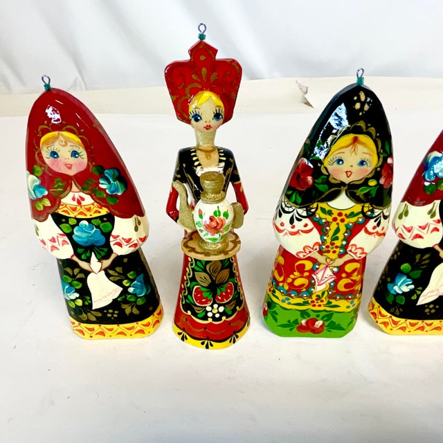 Figurative 1990s Vintage Boho Chic Russian Hand Crafted Christmas Ornaments Set of 6 - Medium Size For Sale - Image 3 of 10