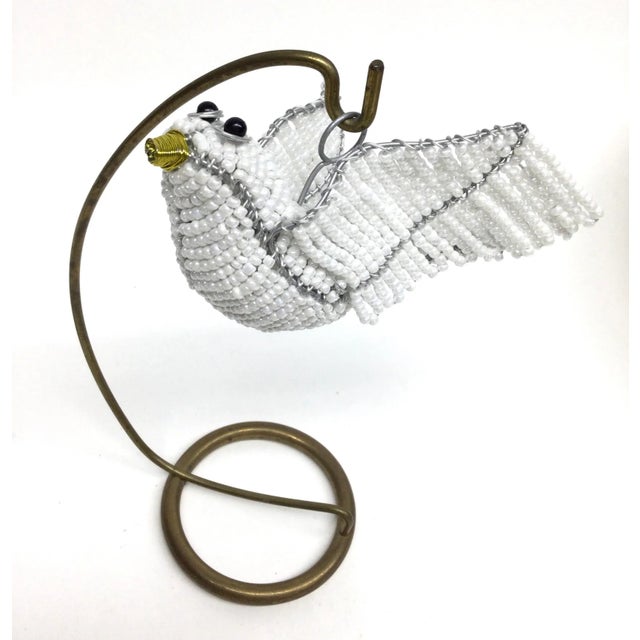 White Artisan Hand Beaded White Bird Hanging Ornament For Sale - Image 8 of 10