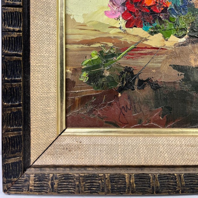 1950s Still Life Flower Bouquet Oil Painting For Sale - Image 4 of 6