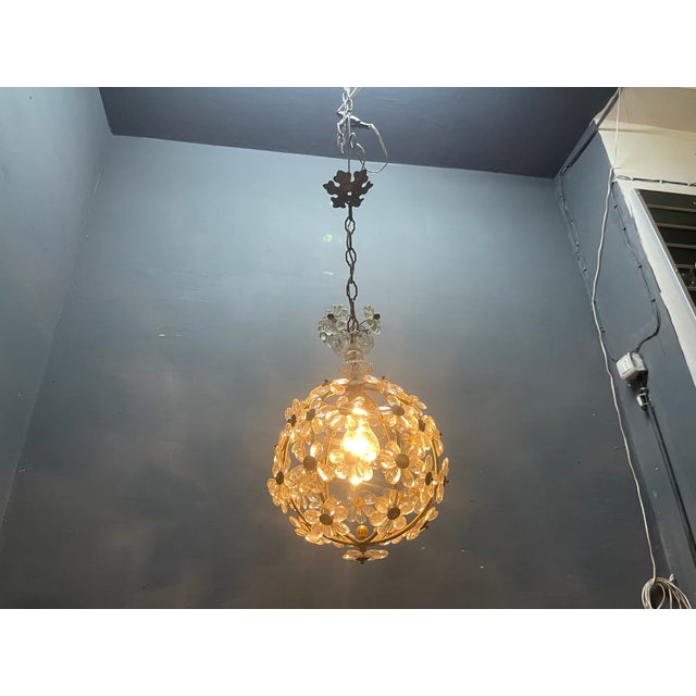 Crystal Flower Ball Light Pendant from Maison Baguès, 1940s For Sale - Image 8 of 13